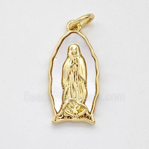 Jesus Charms Copper Pendant Pave Shell Gold Plated