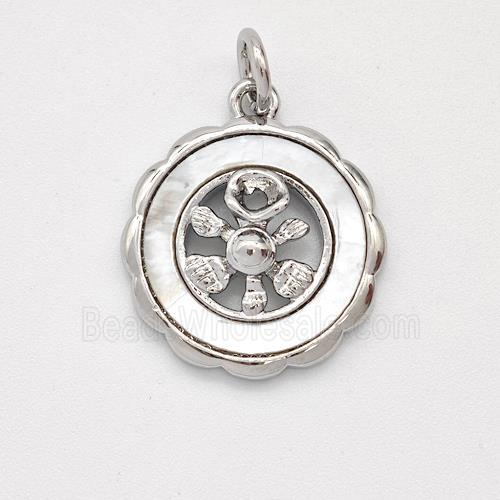 Copper Flower Pendant Pave Shell Platinum Plated