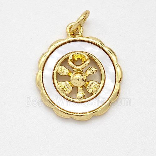 Copper Flower Pendant Pave Shell Gold Plated