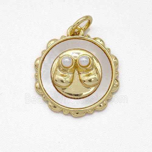 Copper Circle Pendant Pave Shell Gold Plated