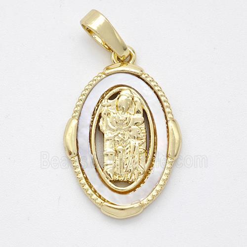 Saint Jude Charms Copper Pendant Pave Shell Gold Plated