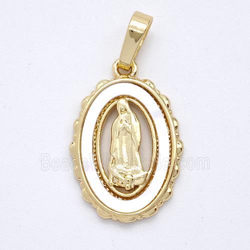 Virgin Mary Charms Copper Pendant Pave Shell Gold Plated