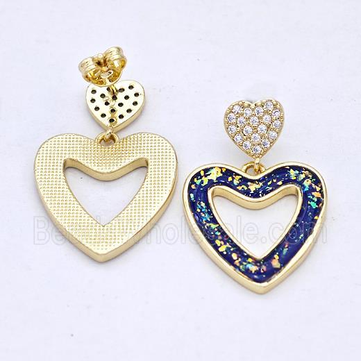 Copper Heart Stud Earrings Pave Fire Opal Zirconia 18K Gold Plated