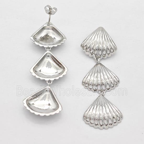 Copper Stud Earrings Scallop Shell Platinum Plated