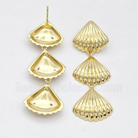 Copper Stud Earrings Scallop Shell Gold Plated
