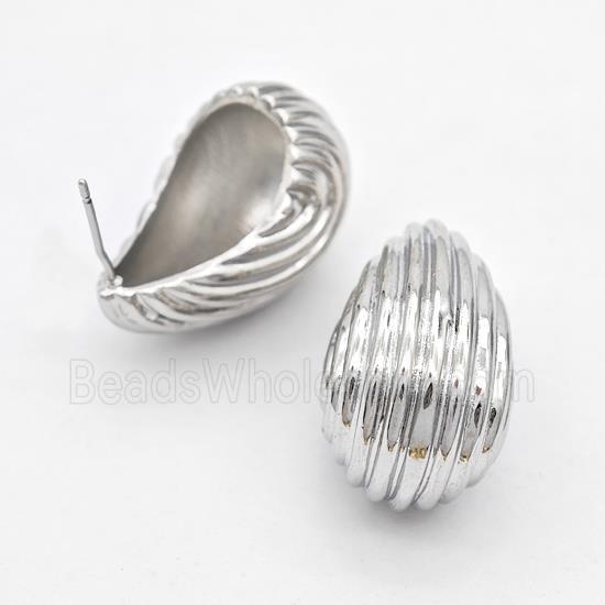 Copper Teardrop Stud Earrings Hollow Platinum Plated