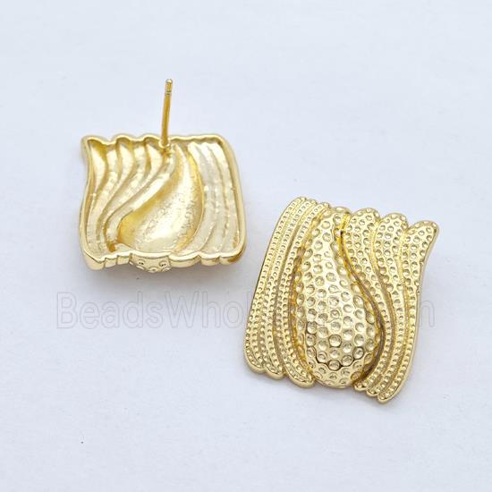 Copper Square Stud Earrings Teardrop Gold Plated