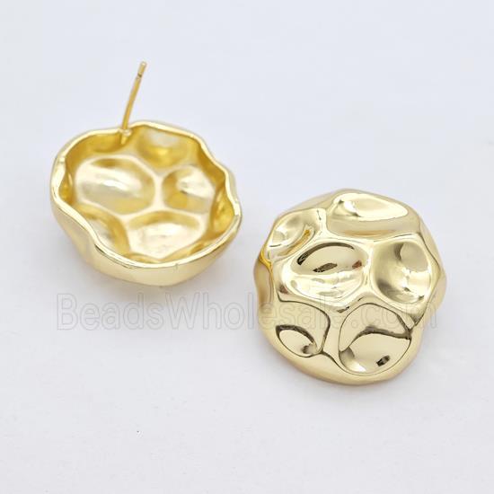 Copper Circle Stud Earrings Hammered Gold Plated