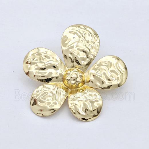 Copper Flower Stud Earrings Hammered Gold Plated