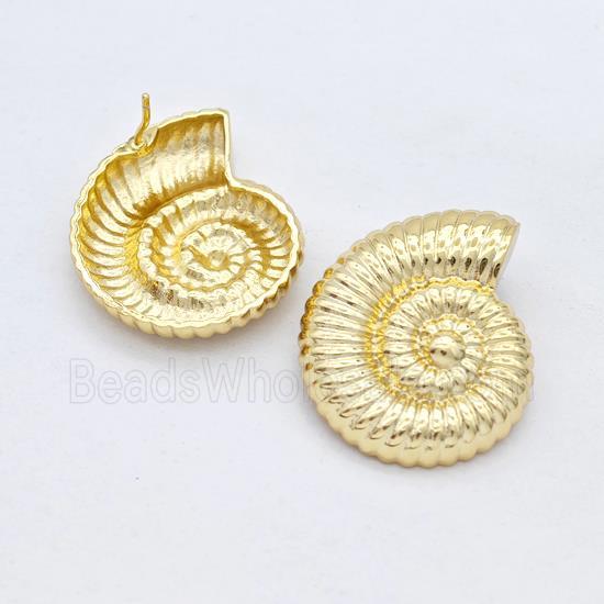 Copper Stud Earrings Nautilus Shell Gold Plated