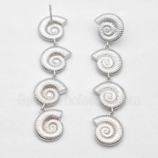 Copper Stud Earrings Nautilus Shell Platinum Plated