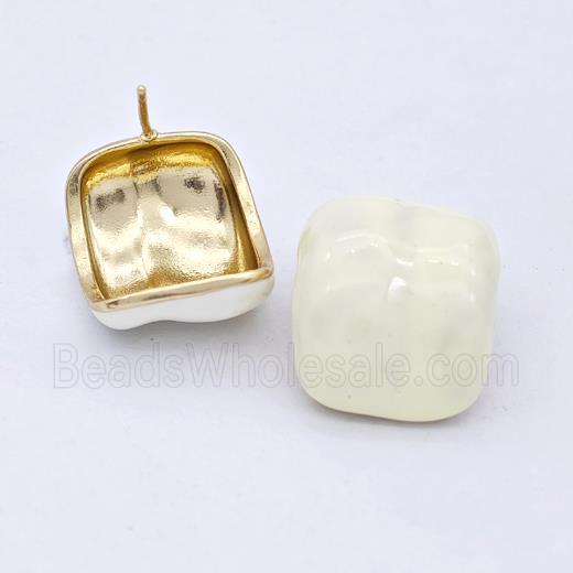 Copper Stud Earrings MilkWhite Enamel Gold Plated