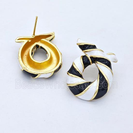 Copper Stud Earrings Awareness Ribbons White Black Enamel Gold Plated