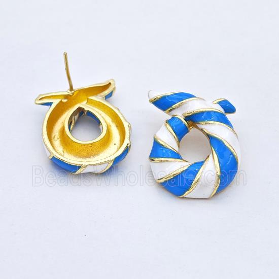 Copper Stud Earrings Awareness Ribbons White Blue Enamel Gold Plated