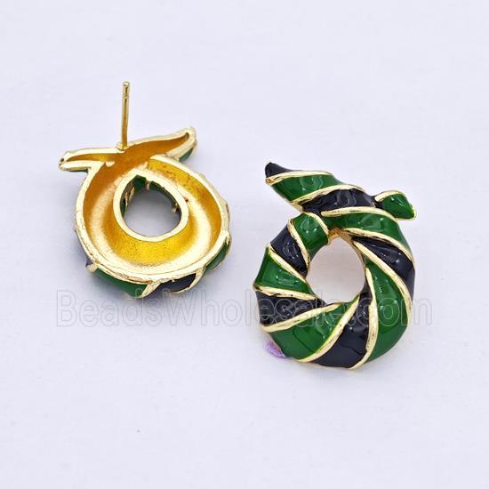Copper Stud Earrings Awareness Ribbons Green Enamel Gold Plated