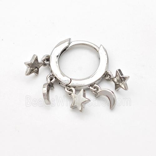 Copper Hoop Earrings Star Moon Platinum Plated