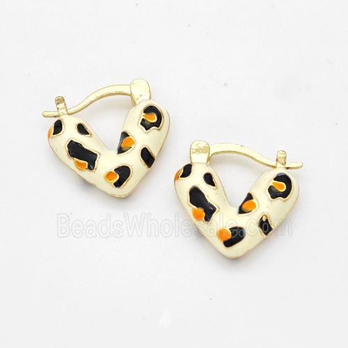 Copper Latchback Earrings Heart MilkYellow Enamel Gold Plated