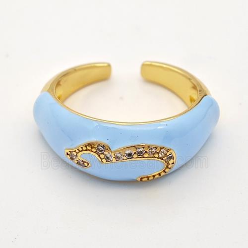 Copper Rings Pave Zirconia Lt.blue Enamel Gold Plated