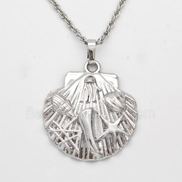 Scallop Charms Copper Shell Necklace Ocean Style Platinum Plated