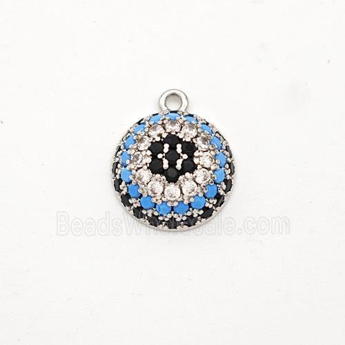 Copper Circle Pendant Micro Pave Zirconia Flower Platinum Plated