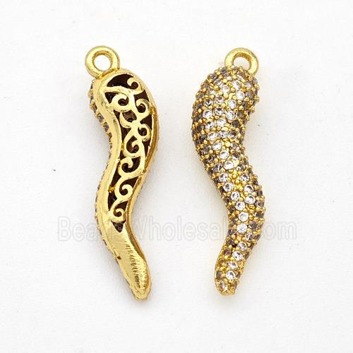 Copper Chili Pendant Micro Pave Zirconia Capsicum Gold Plated