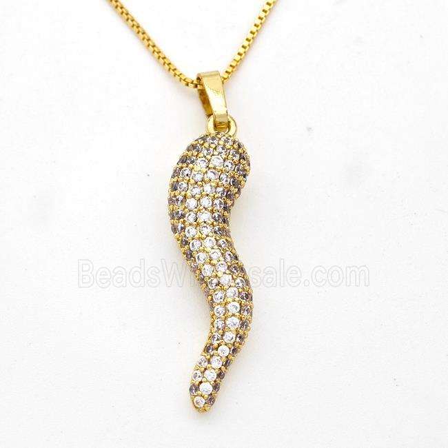 Copper Chili Necklace Pave Zirconia Capsicum Gold Plated