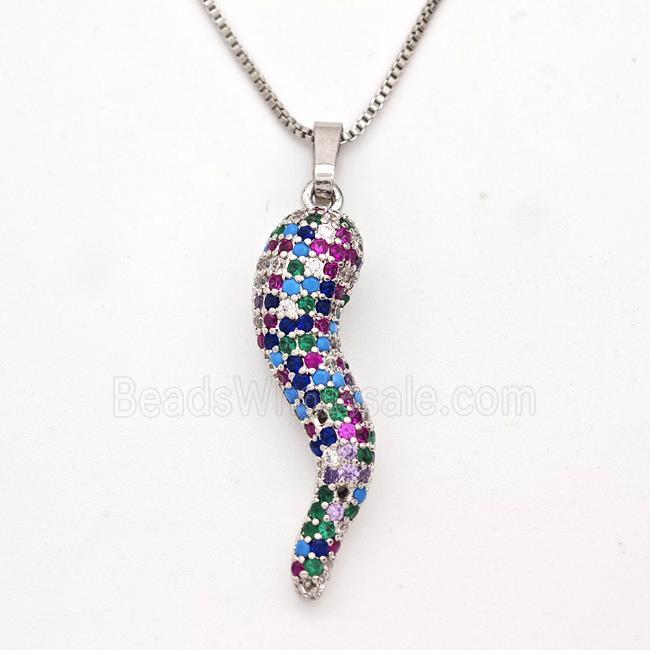 Copper Chili Necklace Pave Zirconia Capsicum Platinum Plated