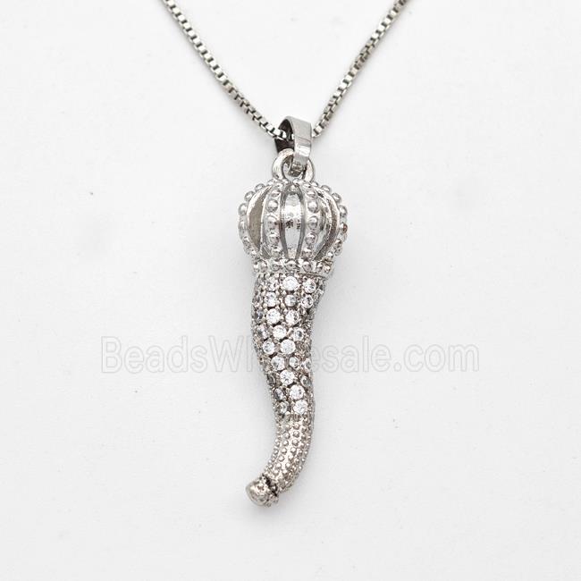 Copper Chili Necklace Pave Zirconia Capsicum Platinum Plated