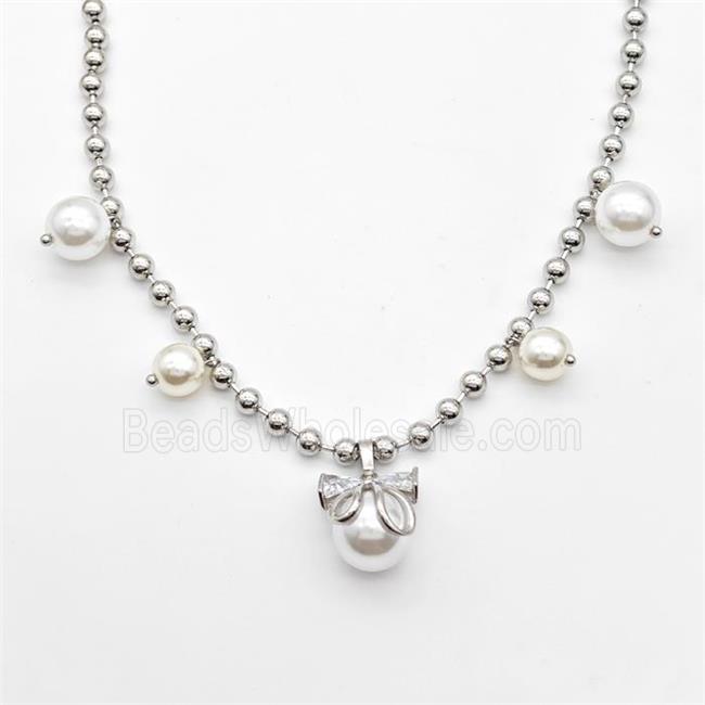 Copper Necklace With Pearlized Plastic Platinum Plated