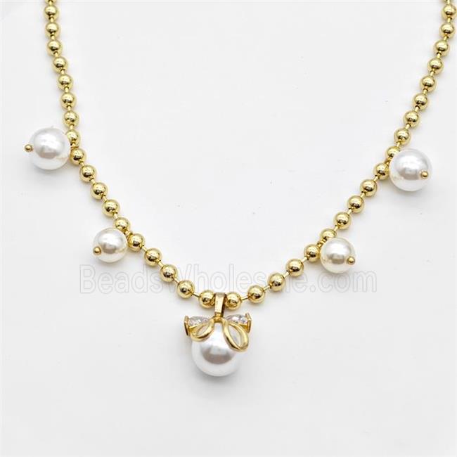 Copper Necklace With Pearlized Plastic Gold Plated