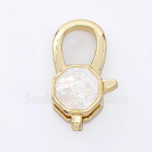 Copper Lobster Clasp Pave Fire Opal Hexagon 18K Gold Plated