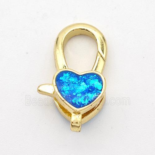 Copper Lobster Clasp Pave Blue Fire Opal Heart 18K Gold Plated