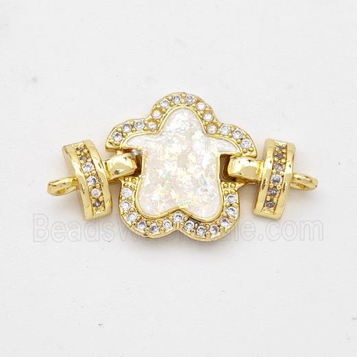 Copper Connector Pave White Fire Opal Zirconia Flower 18K Gold Plated
