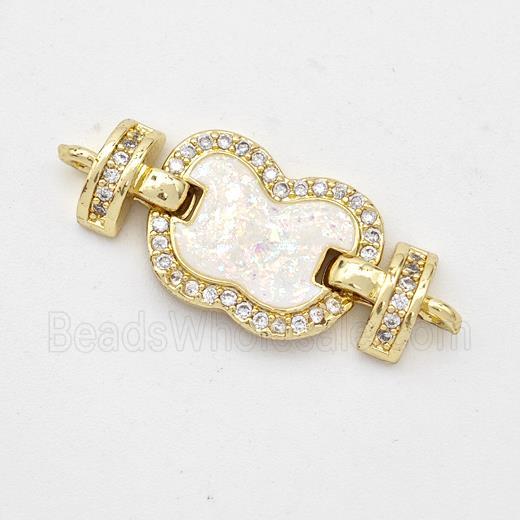 Copper Connector Pave White Fire Opal Zirconia Apple 18K Gold Plated