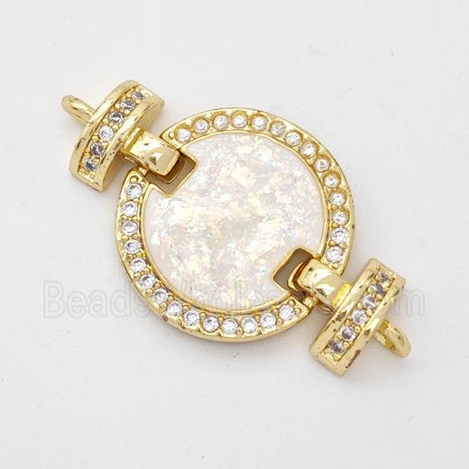 Copper Connector Pave White Fire Opal Zirconia Circle 18K Gold Plated