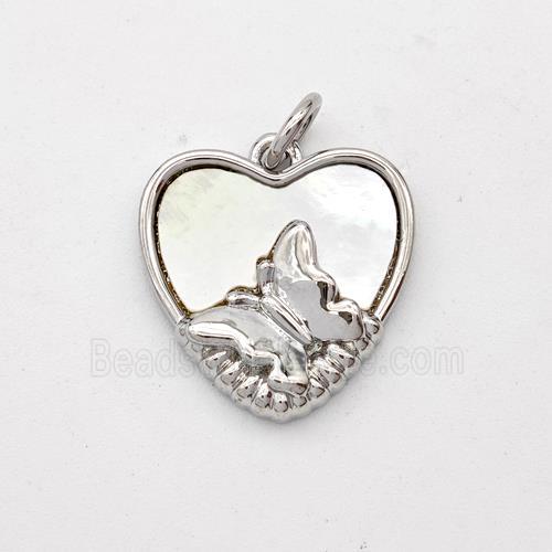 Copper Heart Pendant Pave Shell Mountain Platinum Plated