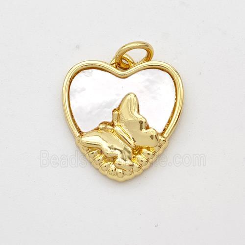 Copper Heart Pendant Pave Shell Mountain 18K Gold Plated