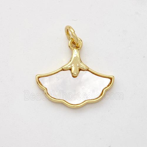 Copper Ginkgo-Leaf Pendant Pave Shell 18K Gold Plated