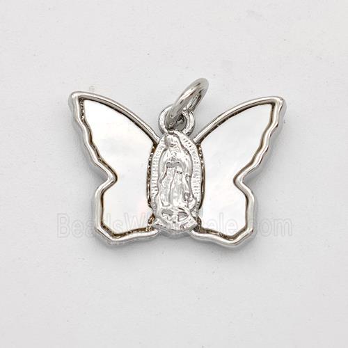 Copper Butterfly Pendant Pave Shell Virgin Mary Platinum Plated