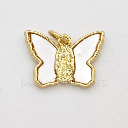 Copper Butterfly Pendant Pave Shell Virgin Mary 18K Gold Plated