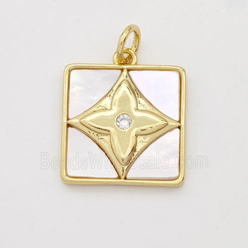 Copper Square Pendant Pave Shell Clover 18K Gold Plated