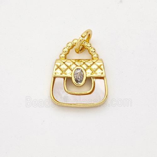 Handbag Charms Copper Pendant Pave Shell Zirconia 18K Gold Plated