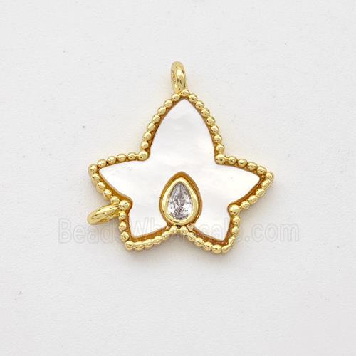 Copper Maple Leaf Pendant Pave Shell Zirconia 2loops 18K Gold Plated