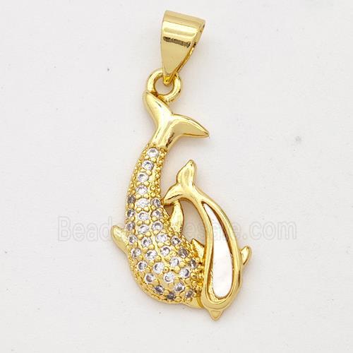 Copper Dolphin Pendant Pave Shell Zirconia 18K Gold Plated