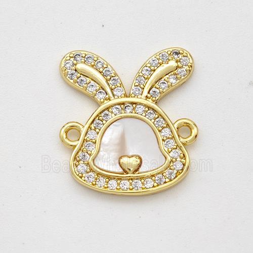 Copper Rabbit Connector Pave Shell Zirconia 18K Gold Plated