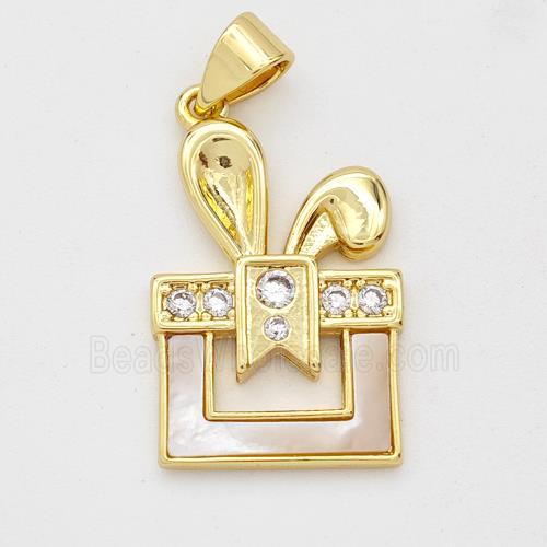 Copper Box Pendant Pave Shell Zirconia Rabbit Ear 18K Gold Plated