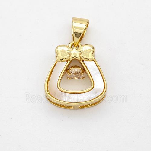 Copper Teardrop Pendant Pave Shell Bow 18K Gold Plated
