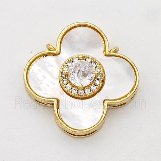 Copper Clover Pendant Pave Shell Zirconia 2loops 18K Gold Plated