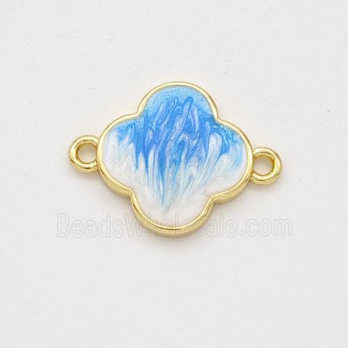 Copper Clover Connector Blue Painted 18K Gold Plated