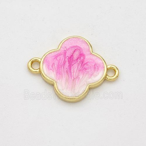 Copper Clover Connector Pink Painted 18K Gold Plated
